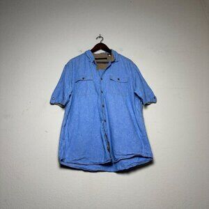 Sean John Blue Button Up Jean Dress Shirt Men XL Beachwear Lightweight Summer